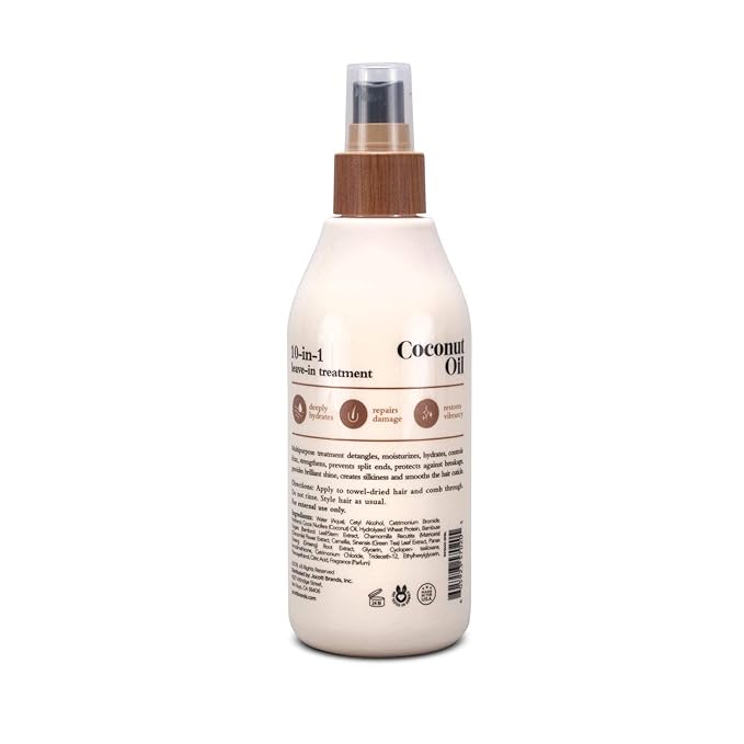 Oliology Coconut Oil 10-in-1 Multipurpose Spray - Leave in Treatment for All Hair Types | Detangles, Controls Frizz, Hydrates & Moisturizes | Made in USA, Cruelty Free & Paraben Free (8.5 oz, 2 Pack)