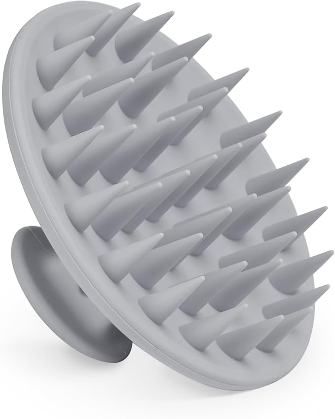 Silicone Scalp Massager Shampoo Brush, Scalp Brush for Hair Growth & Dandruff Removal, Hair Scrubber Scalp Stimulator Exfoliator Brush with Soft Bristles for Wet Dry Scalp Care (Grey)
