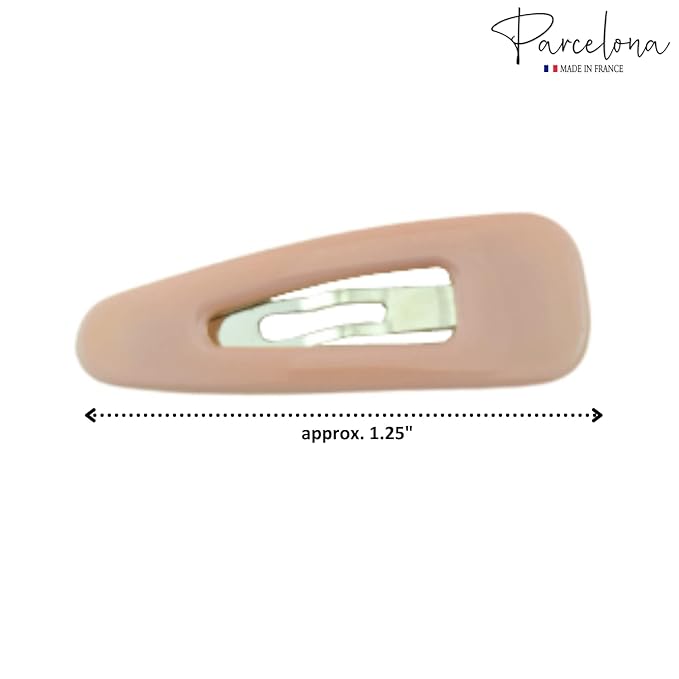 Parcelona French Mini Set of 4 Small Celluloid Acetate Snap Hair Clips No Slip Fashion Durable Styling Women Hair Accessories Girls Snap Hair Barrette, Made in France (Blush Pink-Shell Brown)