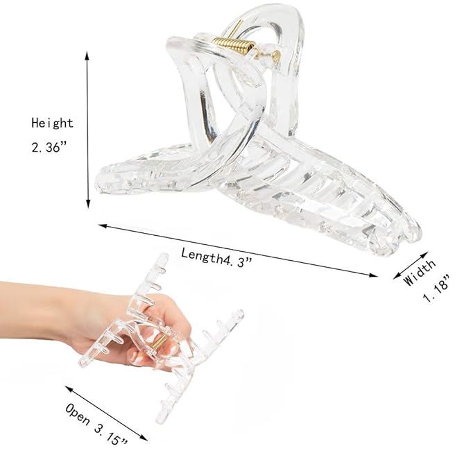Clear Claw Clips for Thick/Fine/Thin Hair, Strong Holding Large Jaw Polycarbonate Clips for Women (3 pcs)