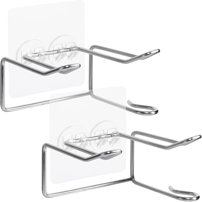 2 Pack Hair Dryer Holder, Wall Mount Self Adhesive Waterproof Blow Dryer Rack Storage Organizer Hanger, Compatible with Dyson and Most Hair Blower Appliance, Curling Iron, Straighteners, Brush