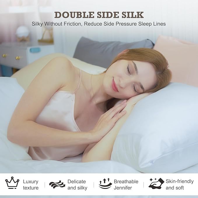 100% Mulberry Silk Pillowcase 2 Pack,Standard Size Silk Pillow Cases for Hair and Skin,Silky Smooth Bed Pillow Cover with Hidden Zipper,Natural Silk Pillow Case Set of 2 (Ash Blue, Standard 20X26)