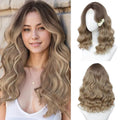 Ombre Blonde Wig for Women, 18 Inch Middle Part Wavy Curly Wigs Synthetic Heat Resistant Soft deep wave Wig for Women Daily Use (Ombre Blonde, 18 Inch)