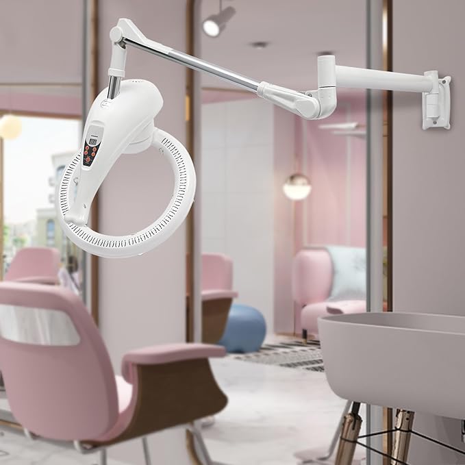 950W Wall Mount Hair Treatment Machine,Orbiting Rotating Hair Processor for Salon Home Use,Time Adjustable,Professional Hair Care for Spa Family (White)