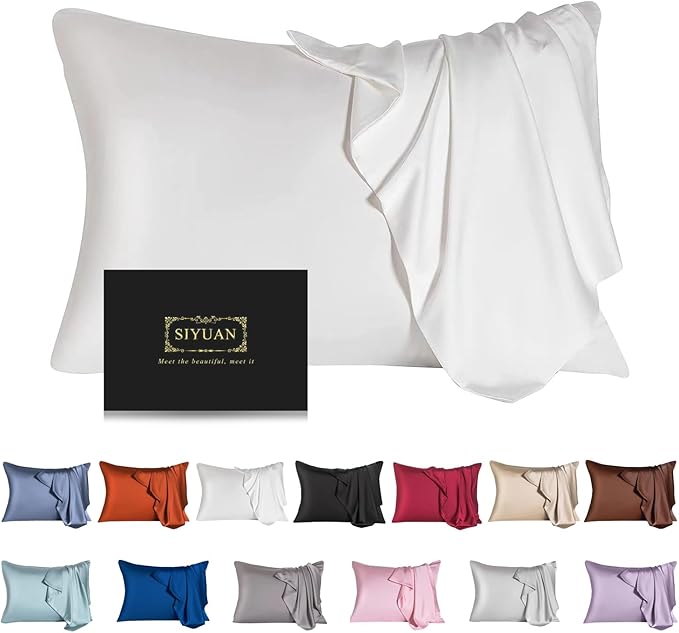 Mulberry Silk Pillowcase for Hair and Skin,Standard Size Cooling Silk Pillow Case with Hidden Zipper,Allergen Proof Dual Sides Soft Breathable Smooth Silk Pillow Cover for Women(Standard,White)