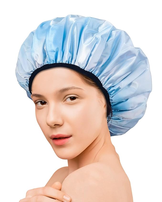 Aquior Shower Caps,Terry Lined Shower Cap for Women Reusable, Triple Layer Waterproof Bath Cap, Extra Large for Women Long Hair
