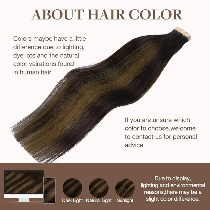GOO GOO Tape in Hair Extensions Human Hair, 2/6/2 Balayage Dark Brown to Chestnut Brown, 20inch 100g 40pcs, Skin Weft Seamless Invisible, Silky Straight with Thick Ends, Remy Human Hair