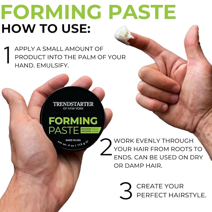 TRENDSTARTER - FORMING PASTE (4oz) (PACK OF 2) - Medium Hold - Medium Shine - Lightweight Water-Based Hair Pomade Cream - Flake-Free Hair Paste for All Hair Types