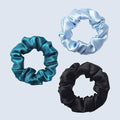 ZIMASILK 100% Mulberry Silk Hair Scrunchies – 19 Momme Elastic Silk Hair Ties for Women & Girls, Gentle No-Tug (3 Pack, Light Blue, Black, Peacock Blue)