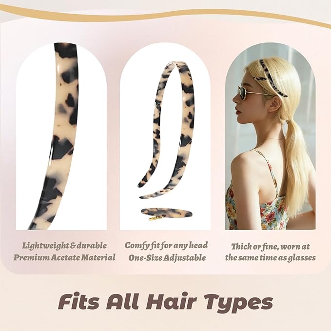 Hair Bands Eyewear-Friendly Design, Hairbands for Women - Non-Slip Thin Headbands with Teeth, No Pressure & No Headache Sunglasses Headband (Beige Tortoiseshell)