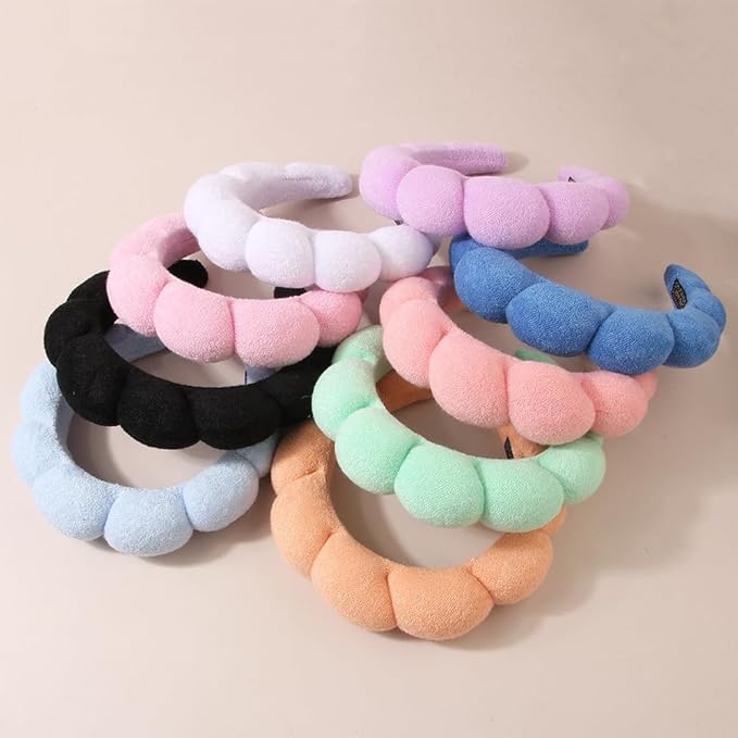 Spa Headbands for Washing Face or Makeup, Sponge Bubble Skincare Headbands, Puffy Terry Cloth Hairband for Women, Skin Care Makeup Headwear Hair Accessories for Girls(Black)