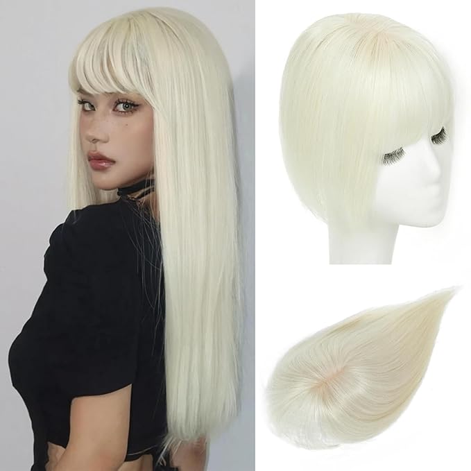 Hair Toppers for Women Real Human Hair, 360°3D Bangs Clip Human Toppers for Women with Thinning hair Realistic Scalp Line (60#, 3D Wispy Bangs(11 * 7))