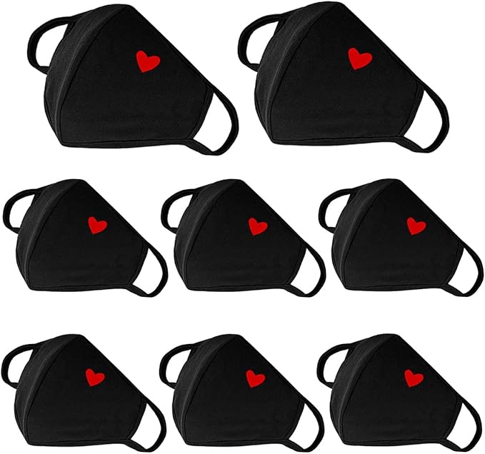 8 Pack Fashion Cute Heart Masks with Adjustable Nose Bridge - Mothers Day Gifts, Gifts for Women Travel Unisex Cotton Cloth Adult Face Mask - Washable Reusable for Women Men Youth