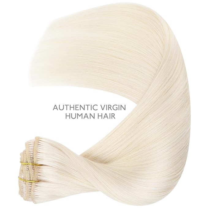 WENNALIFE Clip in Hair Extensions, 22 Inch 120g 7pcs Real Human Hair, White Blonde Remy Hair Extensions Clip Ins Double Weft