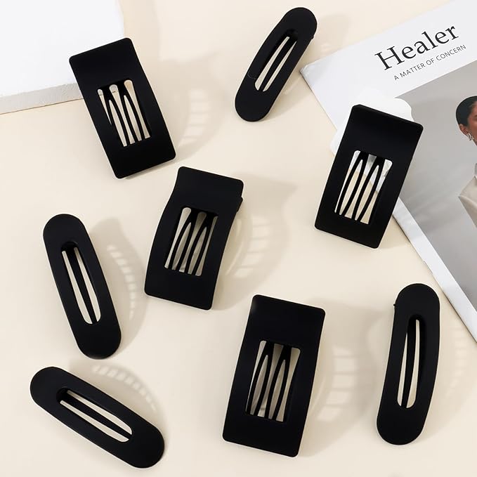 Velscrun Flat Hair Clips for Women Girls, 2 Styles 8 Pcs Lay Flat Claw Clips, Strong Hold French Duck Billed Large Side Hair Jaw Clip for All Hair Types, Fashion Trendy Hair Accessories Black
