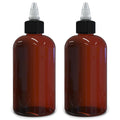 BRIGHTFROM Twist Top Applicator Bottles, 8 OZ Amber, Squeeze Empty Round Plastic Bottles, BPA-Free, PET, Refillable, Open/Close Nozzle (Black) - Multi Purpose (Pack of 2)