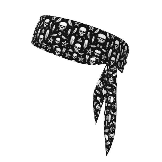 Men Women Fashion Sports Sweat Band Hair Accessories for Sports Workout Shower, Long Multifunction Goth Raven Crow Skull Moon Star Gothic Witch Magic Spirit Board Head Ribbon Headwear