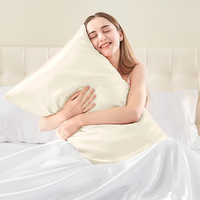 BEDELITE Satin Pillowcase with Zipper 4 Pack, Beige Pillow Cases Queen Size, Super Soft and Cooling Similar to Silk Pillow Cases, Gift for Women Men(20x30 Inches)