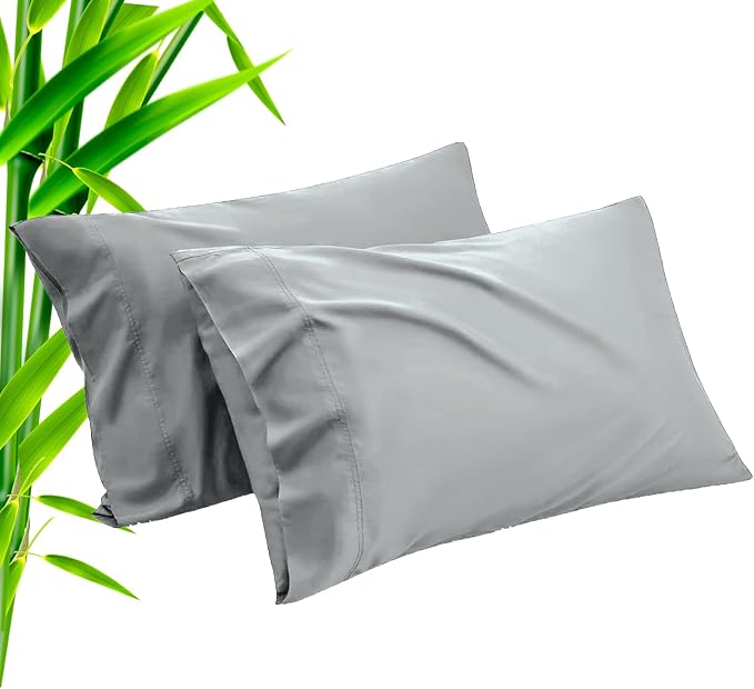TELUS Pillow Cases Standard Size 2 Pack, Bamboo Rayon Cooling Pillowcases with Envelope Closure, Cool Breathable Pillow Cover for Hot Sleeper & Night Sweats, 20x26 inch, Sliver Grey