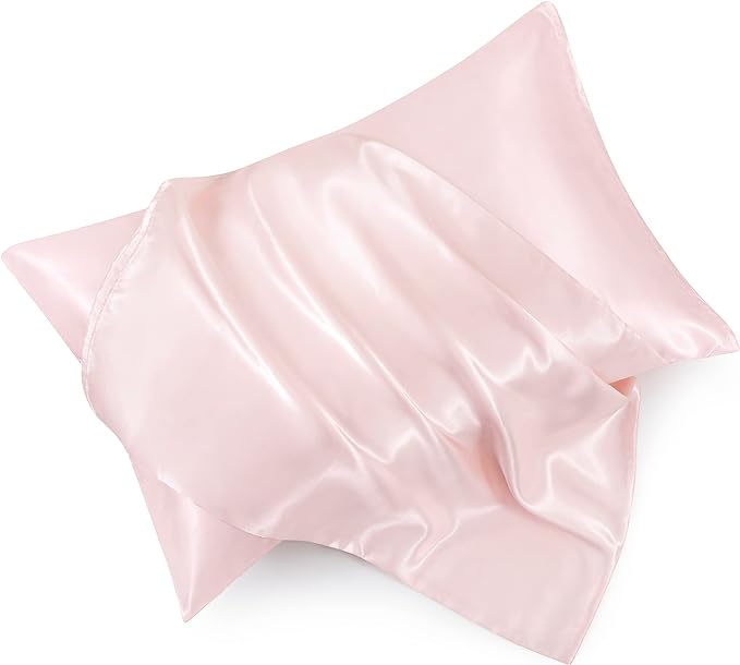 King Size Satin Pillowcase Set of 2 with Envelope Closure,Blush Pink Silk Pillowcase for Hair and Skin (20x36)