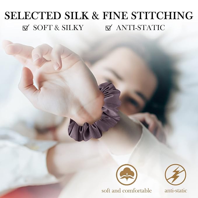 Silk Hair Scrunchies, 100% Mulberry Silk Hair Tie, No Damage for Frizz Prevention, Sleep and Night Scrunchie, Hair Accessories for Women (Rubber Red, Haze Blue, Light Blue, Gray, Sauce Purple)