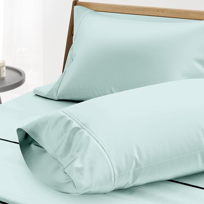 THREAD SPREAD 100% Egyptian Cotton Pillow Cases - 1000 Thread Count Pillow Cases Queen/Standard Size Set of 2, Soft & Breathable Extra Long Staple Sateen Weave Cotton Pillow Cover for Bed - Sea Foam