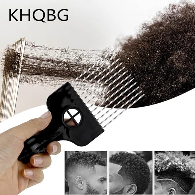 Black Metal Afro Pick Combs for Curly Hair - Detangle & Style Comb for Women and Men, Durable Plastic & Metal, Fist Design for Hair Styling, Perfect for Wigs (2 Pack Hair Comb, Count, 2)