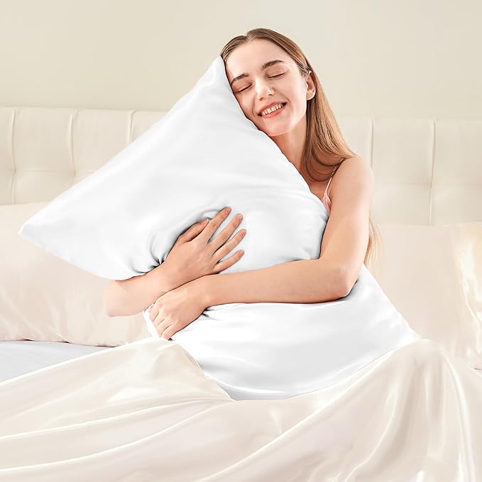 BEDELITE Satin Body Pillow Cover, Super Soft and Cooling Body Pillow Pillowcase for Hair and Skin, Breathable Silky Full Long Pillowcase Cover(20"x54", White)