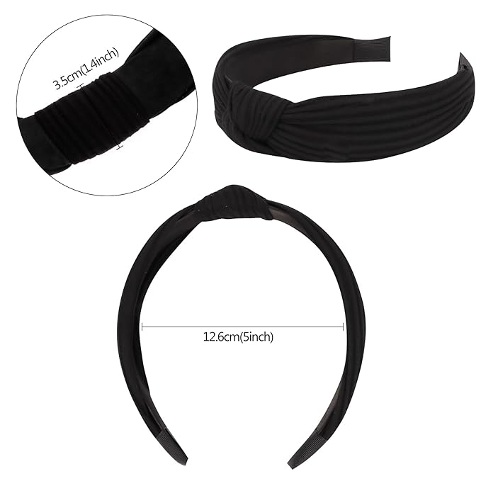 VELSCRUN Headbands for Women 7 Pcs Different Black Fashion Knotted Solid Head Bands Pearl Headband Non Slip Hair Band for Womens Gilrs Thin Thick Short Hair Face Wash Hair Accessories
