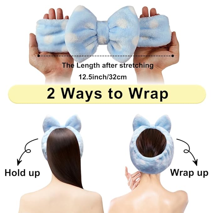 Shintop Sweet Super Soft Caroset Polka Dots Wash Cosmetic Headband Hairlace (Light Blue Polka dots)
