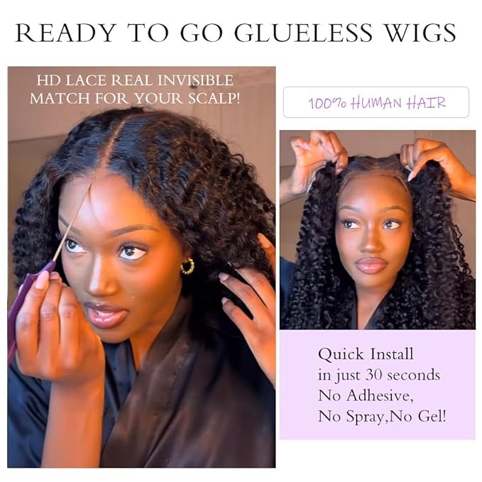 7x6 Burmese Curly Glueless Wigs Human Hair Pre Plucked Pre Cut 250% Density Drawstring Wig Human Hair 7x6 HD Lace Front Wigs Human Hair for Black Women Wear and Go Glueless Wig Natural Color 22inch