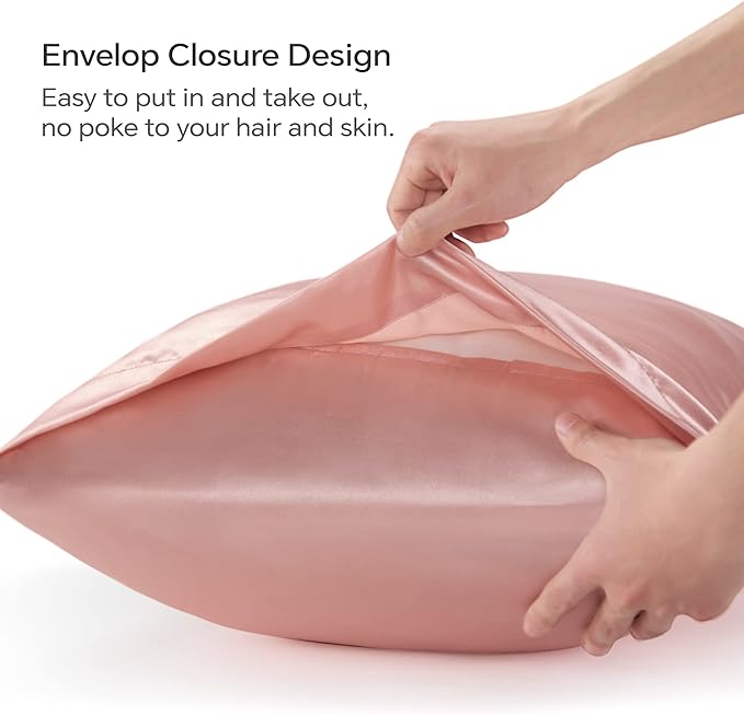 BEDELITE Satin Body Pillow Cover 2 Pack, Super Soft and Cooling Body Pillow Pillowcase for Hair and Skin, Breathable Silky Full Long Pillowcase Cover(20"x54", Rose Pink)