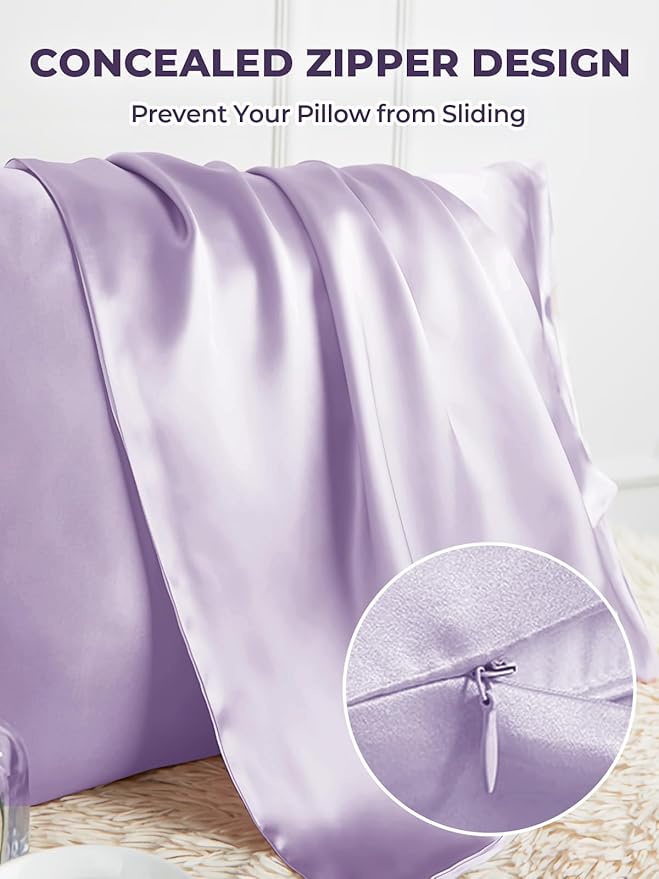 Mulberry Silk Pillowcase for Hair and Skin, SGMSILK 22 Momme Natural Silk Pillow Cases with Zipper, 6A Soft and Smooth Single Sided Pure Silk Pillow Cover (Light Purple, Queen 20"x30")