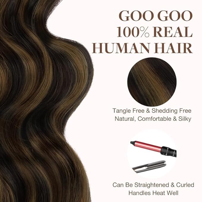 GOO GOO Tape in Hair Extensions Human Hair, 2/6/2 Balayage Dark Brown to Chestnut Brown, 20inch 100g 40pcs, Skin Weft Seamless Invisible, Silky Straight with Thick Ends, Remy Human Hair