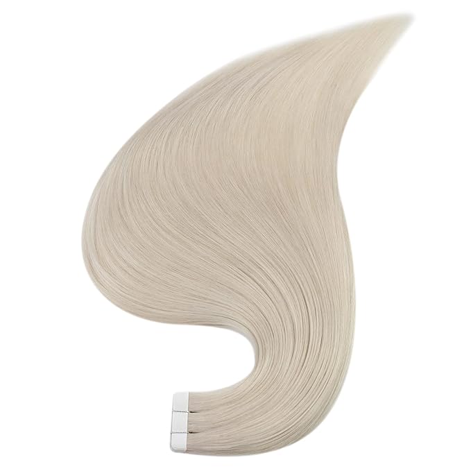Full Shine Tape in Hair Extensions 12Inch Seamless Tape in Extensions Color 1000 White Blonde Soft Remy Skin Weft Invisible Human Hair Extension for Women 20 Pcs 30 Gram Natural