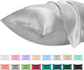 Lirex Satin Pillowcase 2-Pack, Queen Size Satin Pillowcase Soft Solid Color Microfiber, Wrinkle Free Fade Resistant Breathable, Light Gray
