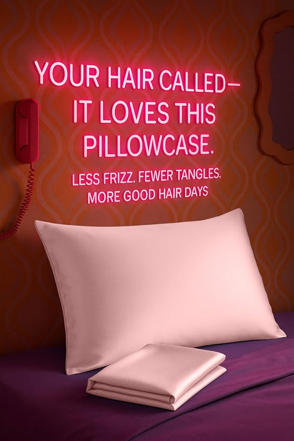 BLISSFORD Pink Satin Pillowcase with Zipper, for Hair and Skin Care, Feels Soft and Cool Like a Silk Pillowcase, Satin Pillow Cases 2 Pack, Slik Pillow Cover, Standard Size - Set of 2