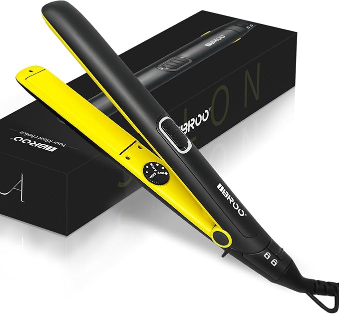 IBROO Ceramic Hair Straightener, 15% Plus Long 1 inch Tourmaline Curling Straightening Iron, Keratin Coated Straight Iron, Max 450℉ Flat Irons for Black Women Hair, Dual Voltage 110v-220v for Travel