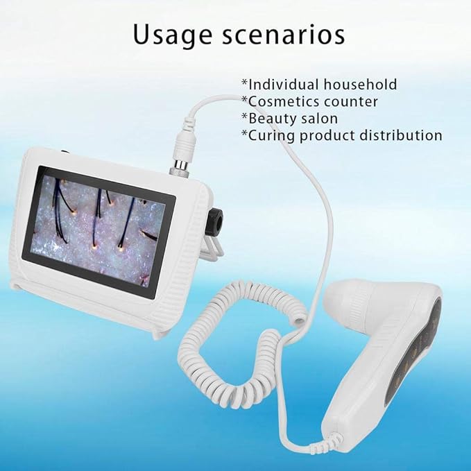 Skin Hair Analyser,5 in 50X/200xLens LCD Digital Microscope Rechargeable Portable Scalp Detector Scanner Professional Scalp Hair Follicle Oil Moisture Magnifying Detector Skin Pigment Tester,US