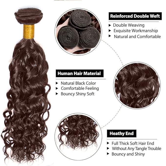 32 32 32 Inch Dark Brown Water Wave Bundles Human Hair Color 4 Bundles Niegmeag Virgin Remy Hair Extensions Double Weft Color 4 Wet and Wavy Bundle Hair Weave