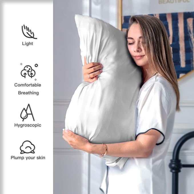 Natural Mulberry Silk Pillowcase for Hair and Skin Standard Size 20"X 26" with Hidden Zipper Soft Breathable Smooth Cooling Silk Pillow Covers(Silver Grey,Standard,1Pcs)