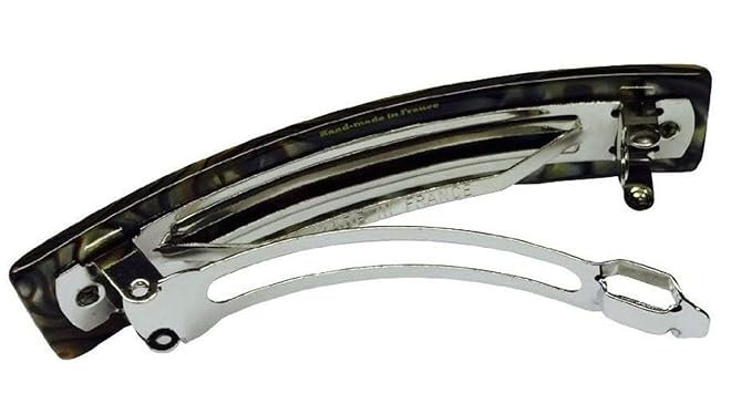 French Amie Oblong Silver Onyx Handmade 3.5 Inches Strong Grip Celluloid Silver Grey Onyx Automatic Hair Clip Hair Barrette - Long Lasting (Silver Onyx) by French Amie