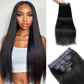 Yaki Straight Clip in Hair Extensions Real Human Hair 2 Pack 240g Full Max Seamless Clip ins for Women 15A Remy Human Hair Clip in Extensions with 16Pcs PU Thin Weft 18inch Natural Black