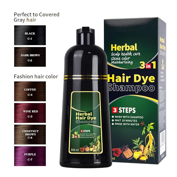 Coffee Hair Dye Shampoo 3 in 1 Herbal Natural Dye Cover Gray, for Women/Men Hair Color for Grey Coverage (Coffee)