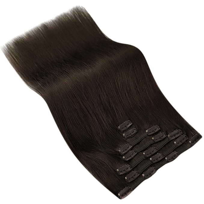 Ve Sunny Clip in Hair Extensions Real Human Hair, Clip in Human Hair Extensions, Hair Clip Extensions for Women Dark Brown Remy Hair Extensions 7pcs 14inch 100g