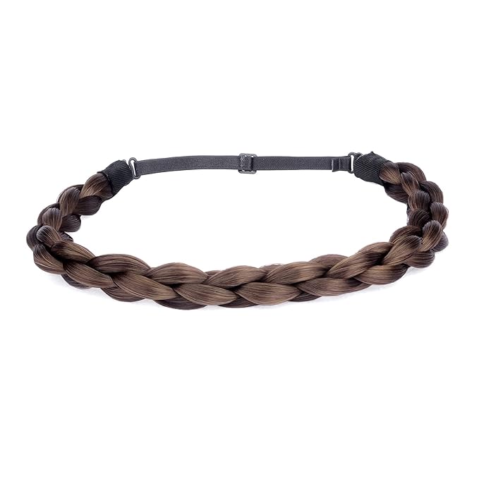 DIGUAN Chubby Narrow Synthetic Hair Braided Headband Classic Chunky Plaited Braids Elastic Stretch Hairpiece Women Girl Beauty accessory, 58g (Copper Brown)