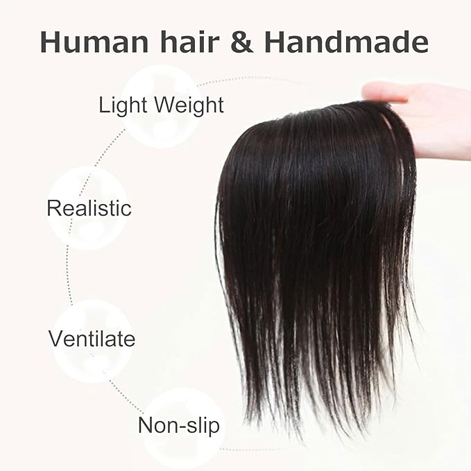 100% Human Hair Topper Machine Hand Made Hair Pieces Clip in Hair Wiglets for Women Thinning Hair,Hair Loss BAZF710 (BR Brown × Hair Length:7.8"(20cm), Base Dimension:2.8"×3.9"(7cm×10cm))