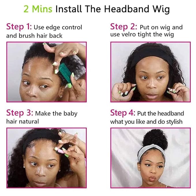 KLAIYI Headband Human Hair Wig Water Wave Curly Non Lace Front Wigs for Black Women Deep Wave Glueless Wear and Go Half Wig 30S Ready to Go Wig with Band Beginner Friendly 180% Natural Hairline 24Inch