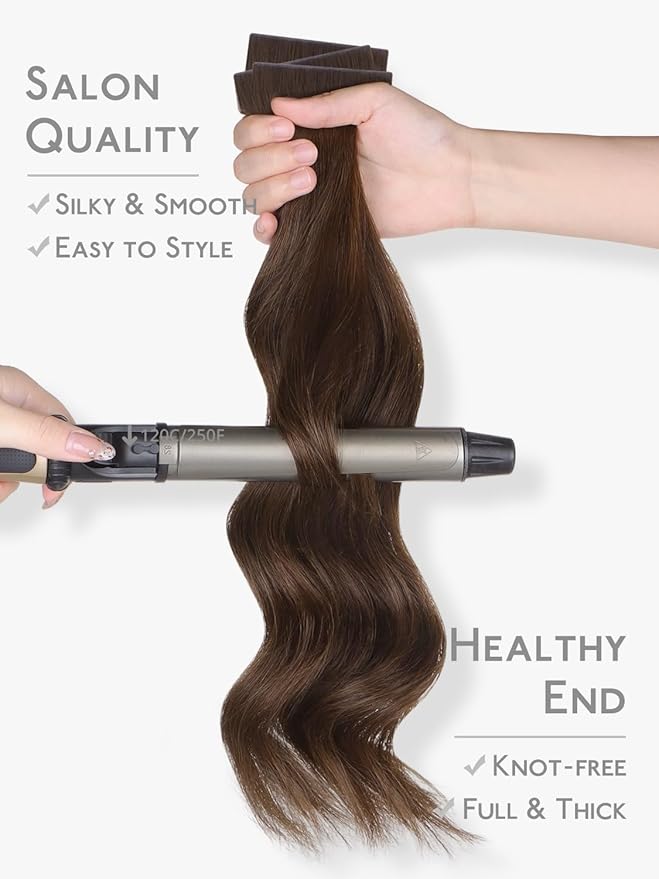 WENNALIFE Invisi Edge 8cm Tape in Hair Extensions Human Hair, 18 Inch 50g 10pcs, Chocolate Brown Invisible Remy Tape Ins Straight Reusable Natural Injected Weft Extensiones De Cabello Humano