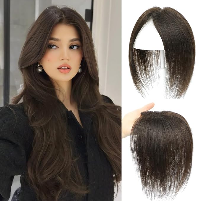 Hair Toppers for Women Real Human Hair Topper for Women with No Bangs Hairpieces Comfortable and Breathable 10 Inch Swiss Base 3D 360°Cover Glue-free and Shedding Free(Dark Brown)